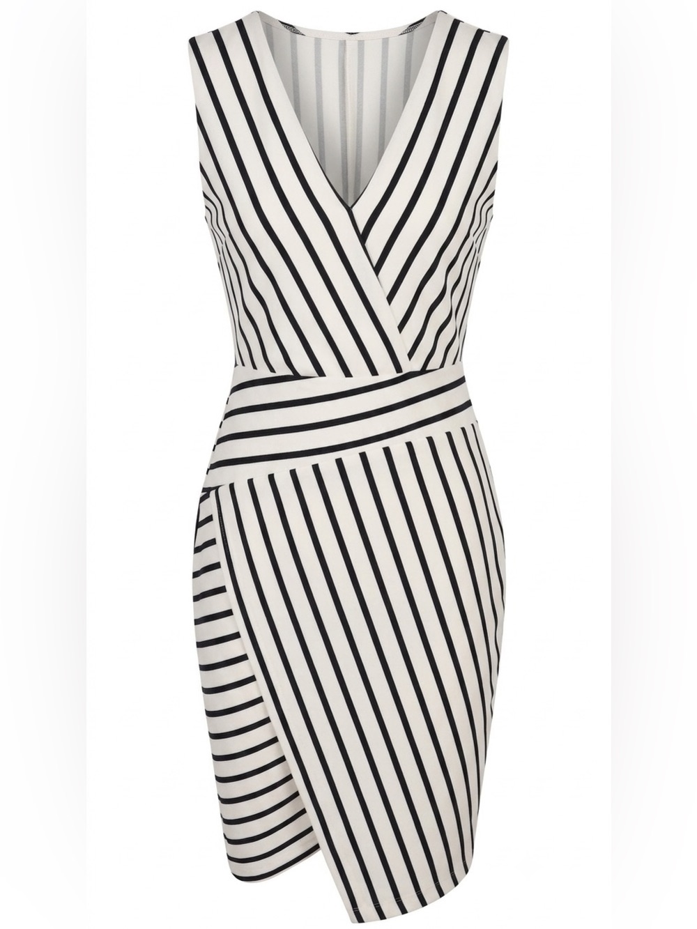 Express Black and White Striped Midi Wrap Dress